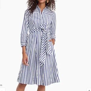 J Crew Striped Tie Waist Shirt Dress